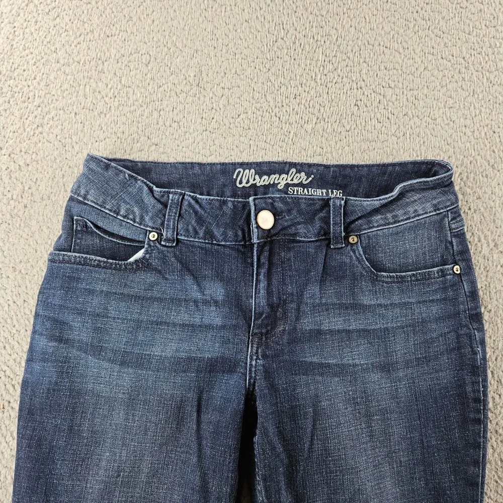 Wrangler Jeans‎ Womens 12 Blue Mid Rise Straight Leg Dark Wash Stretch Denim